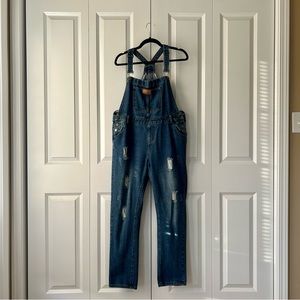 Distressed Denim Overalls (GUC) — Dark Blue, Size L